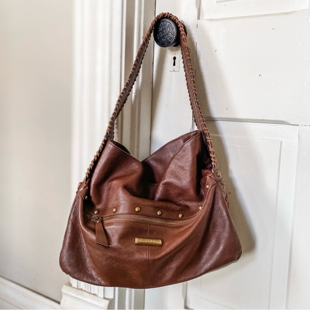 Isabella Fiore Brown Leather Hobo Purse-VGUC